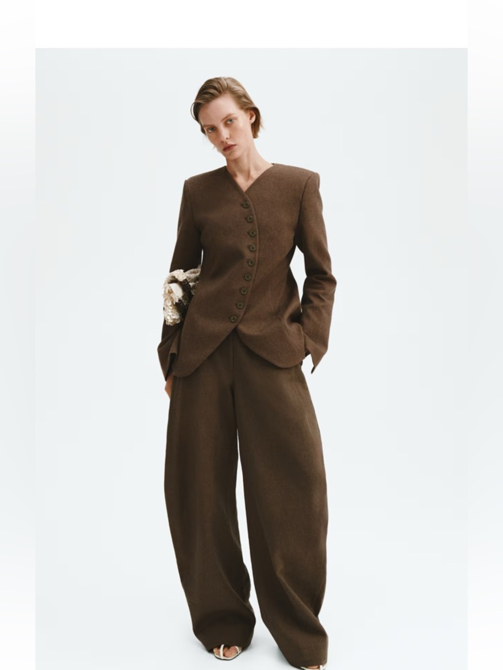 NWT H&M Edition S/S 2026 Tailored Linen-Blend Jacket For Women (Dark Taupe) Med